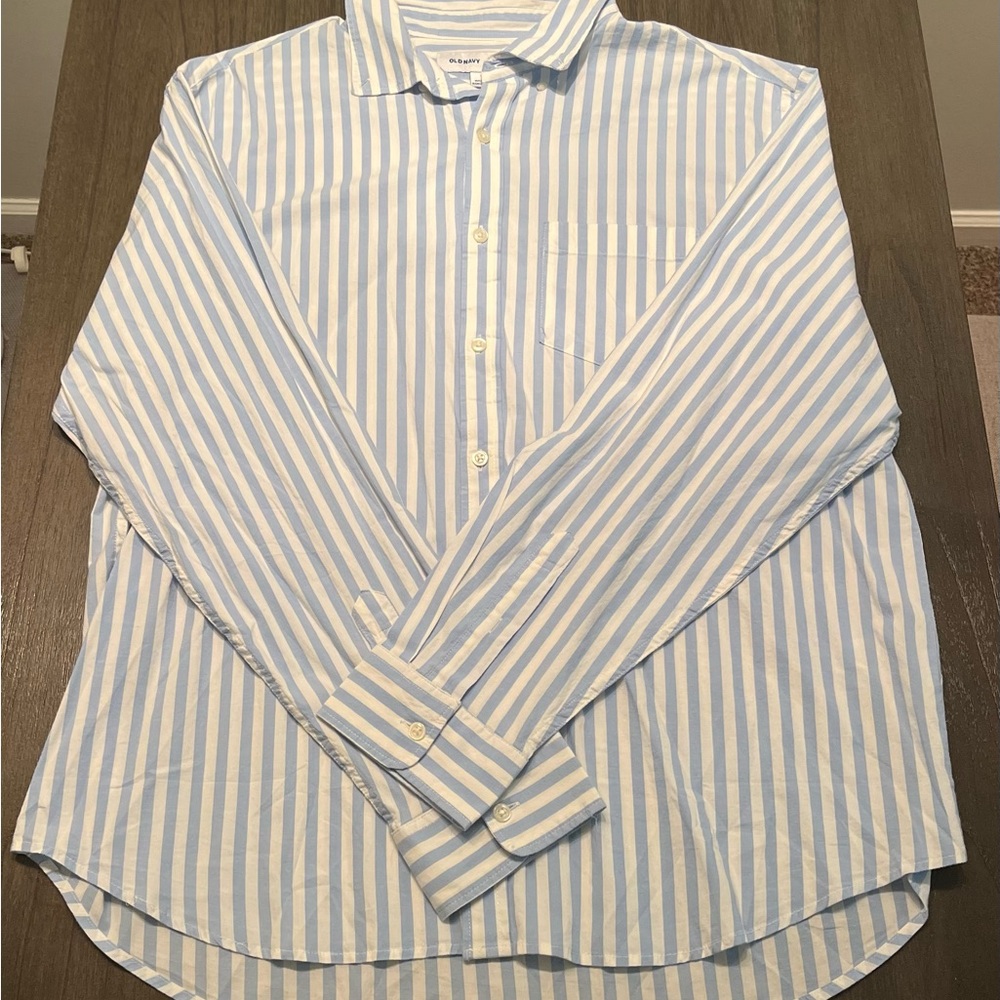 Old Navy Light Blue and White Striped Shirt Slim Fit